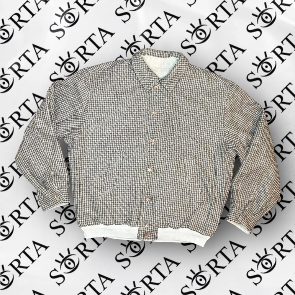 VTG Designer Sulka Italy Houndstooth Wool Cashmere Reversible Jacket Size L RARE